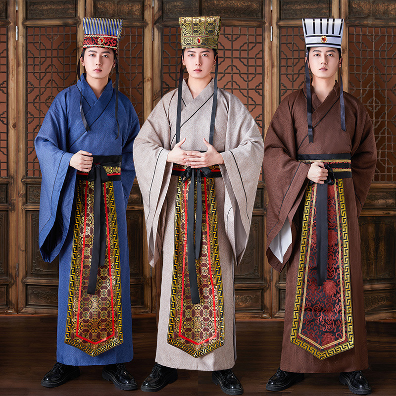 Ancient costume male Han costume straight train ancient officials and ministers official uniforms counsellors Qin Dynasty Han Dynasty Three Kingdoms Warring States period performance costume