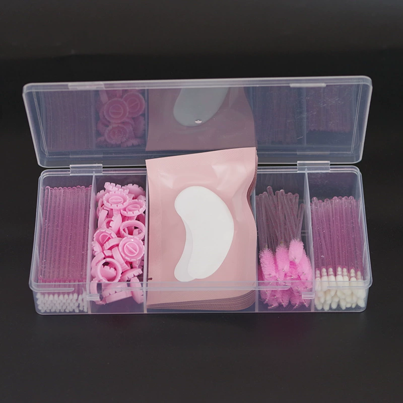Manicure Storage Box, 5-Compartment Clear Plastic Case with Lash & Brush Set, Small