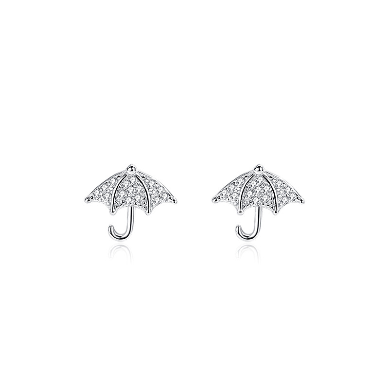 Creativo pequeño paraguas aretes niñas plata esterlina s925 estilo coreano diseño sentido japonés y estilo coreano completo diamante mini pendientes