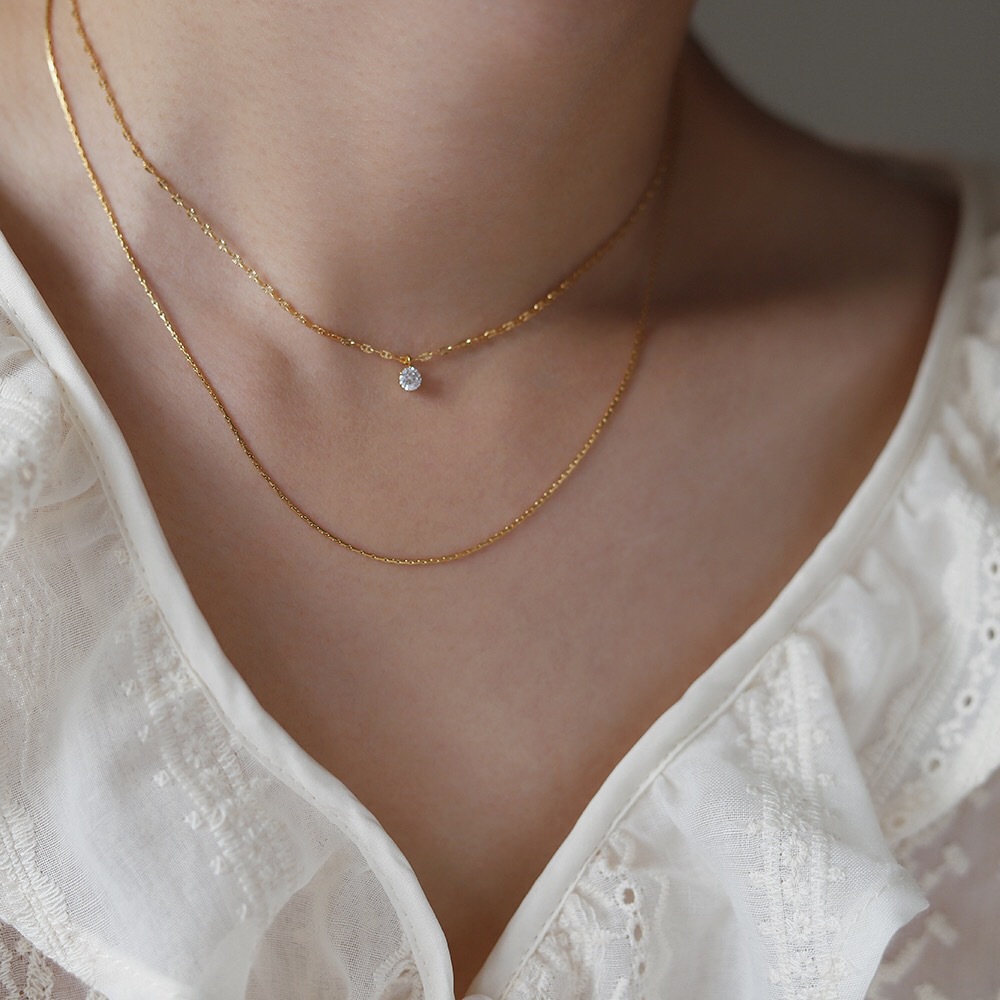 Fashion Solid Color Titanium Steel Inlay Artificial Gemstones Layered Necklaces Colorza_colorza_4