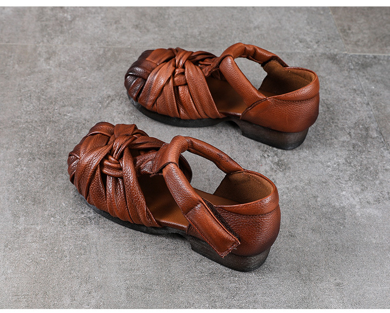 Sandal da thật bít mũi nữ kiểu La Mã đế mềm thoải mái — Màu caramel chi tiết 12