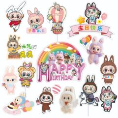 网红拉兔兔latutu甜品台蛋糕装饰插牌生日快乐推推乐装饰卡通插件
