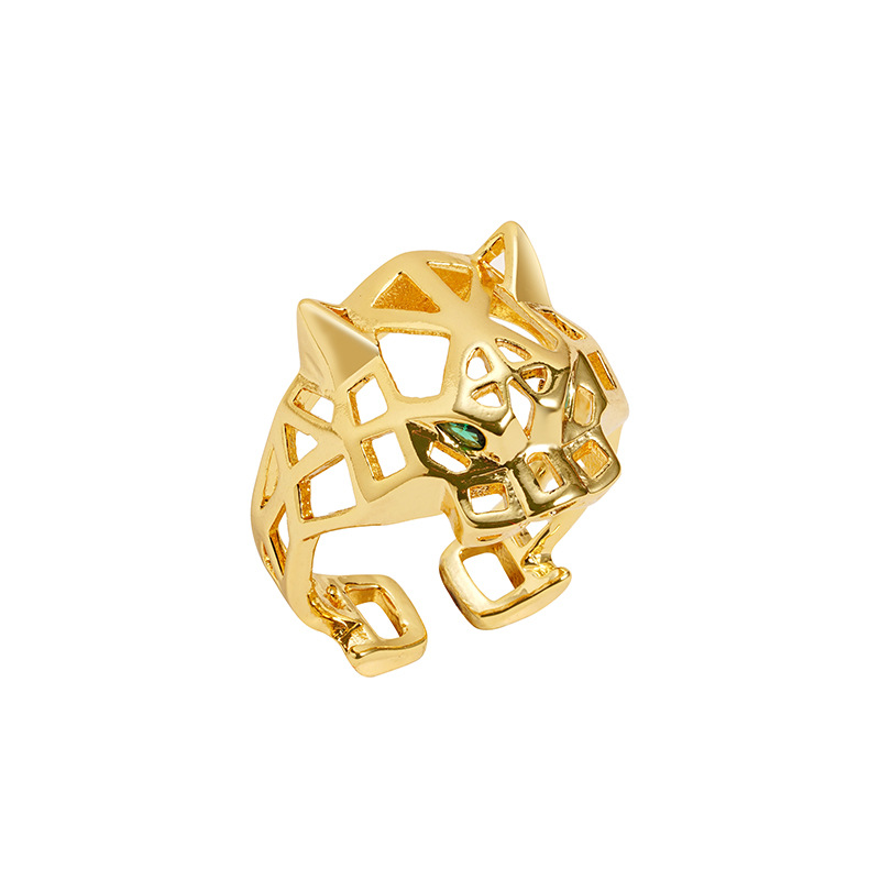 Anillo de cabeza de leopardo de oro de 18 quilates de alto nivel, anillo abierto para hombres y mujeres, joyas de nicho que no se desvanecen