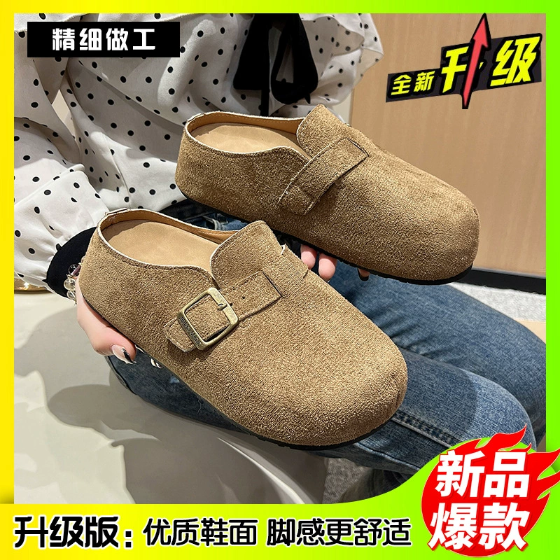 Туфли Birkenstock на толстой подошве, слипоны, женские полутапочки с носком, новая верхняя одежда 2025 года, внутренняя обувь, увеличивающая рост в лесном стиле.