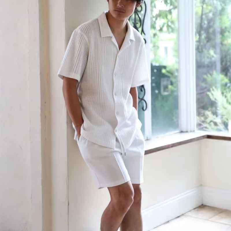 2026 Summer Cross-Border Amazon Plus Size Collared Button-Up Short-Sleeve Shorts Loose Comfortable Men's Suit