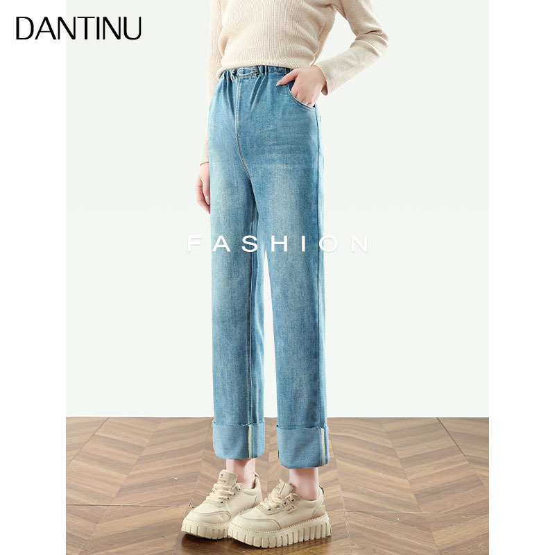 Pregnant Women's Jeans Spring Outer Wear 2025 New Spring and Autumn Small plus size Drawstring Loose Turn-up Straight Pants Pregnant Women's Jeans Spring Outer Wear 2025 New Spring and Autumn Small plus size Drawstring Loose Turn-up Straight Pants