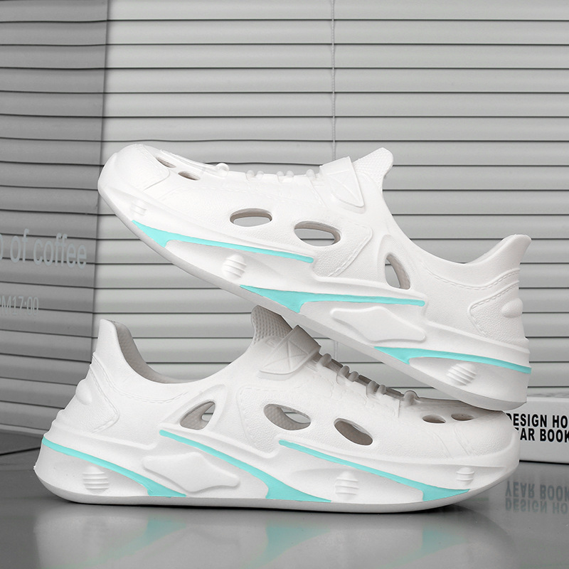 2025 verano nuevo estilo zapatillas de hombre zapatos con agujeros exteriores parejas cómodos zapatos de playa zapatos de rastreo transfronterizo de suela gruesa hombres