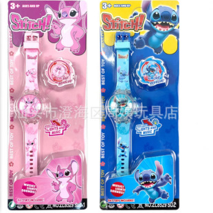 Cross-Border Rotating Glass Surface Light Music Watch Anqi Stitch Children's Primary School Student Watch Toy Gift