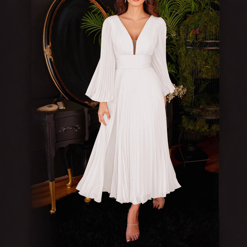 2024 Autumn and Winter New European and American Foreign Trade Cross-border Elegant V-neck Women's dress Party Evening Dress