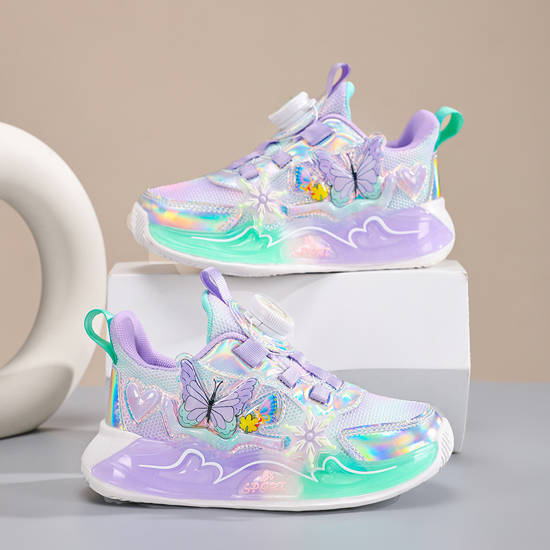 Zapatos de niñas transfronterizos 2025 primavera y otoño nuevos zapatos de cuero de malla transpirables ligeros para niñas para correr zapatos deportivos casuales