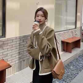 小香风圆领毛呢外套女新款短款显瘦韩剧女主呢子大衣