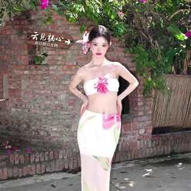 新款纯欲感抹胸比基尼女夏季性感辣妹三亚海边度假泳衣水色调9187