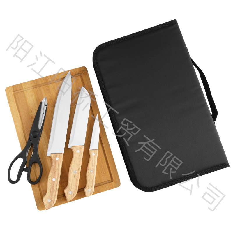 Juego de herramientas para hornear de acero inoxidable para picnic al aire libre Juego de herramientas para el hogar BBQ Juego de utensilios de cocina de combinación de tabla de cortar con cuchillo y tenedor para barbacoa