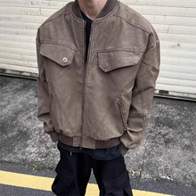 cleanfit复古夹克工装外套男潮牌棕色美式短款哈灵顿飞行员棒球服
