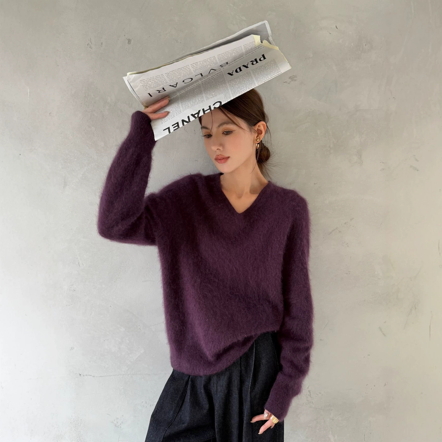 V-Neck 3.8% Cashmere 92.3% Wool 3.9% Mulberry Silk~Puyuan Sweater Factory Women's Knitwear Wholesale