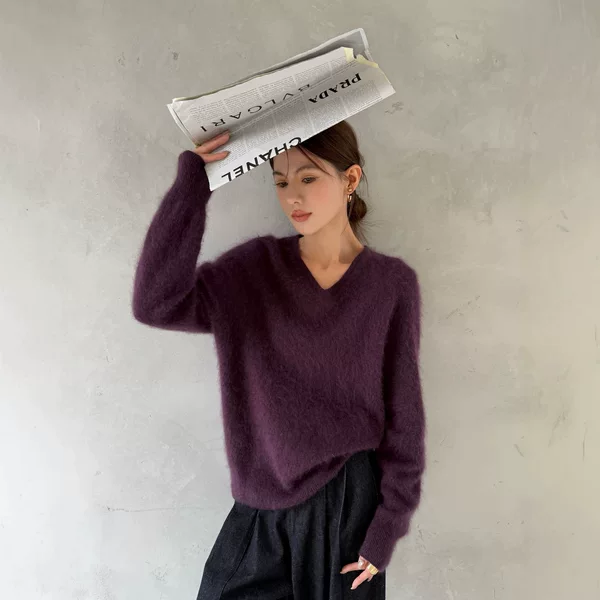 V-Neck 3.8% Cashmere 92.3% Wool 3.9% Mulberry Silk~Puyuan Sweater Factory Women's Knitwear Wholesale