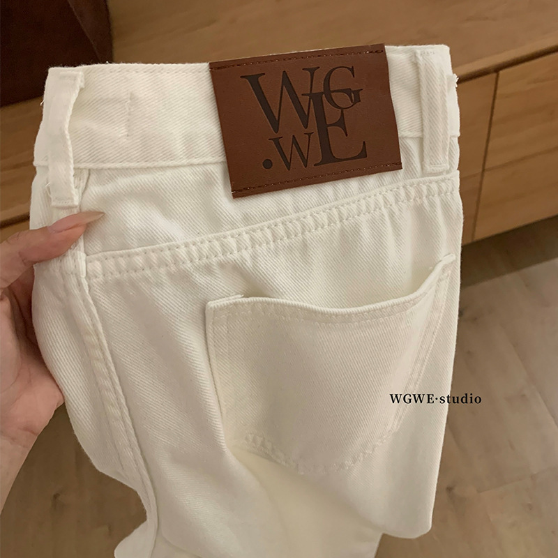 WGWE6676白色直筒牛仔裤高腰宽松显瘦百搭阔腿拖地裤子|undefined