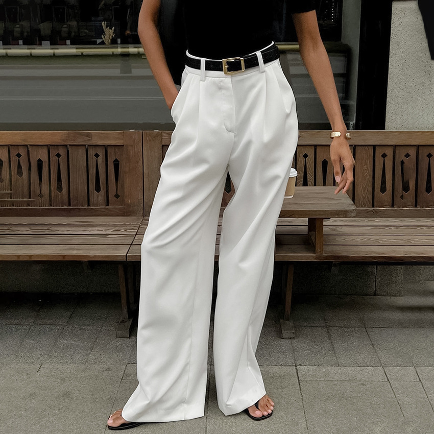 Dameskleding nieuwe witte hoge taille broeken mode veelzijdige eenvoudige casual broeken broeken losse herfst dameskleding_voghion.com