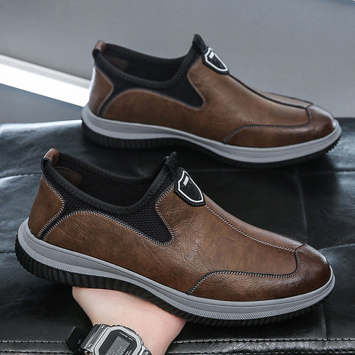 New men's sports casual shoes, fashionable soft leather casual shoes, stylish British minimalist casual shoes, trendy men's shoes