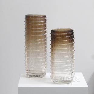 Nordic Style Simple Modern Spiral Gradient Brown Glass Vase Guest Model Room Flowers Dried Flowers Floral Soft Decoration