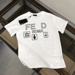 工厂批发新款芬F家经典字母欧洲街头男女同款T恤情侣宽松男女短袖