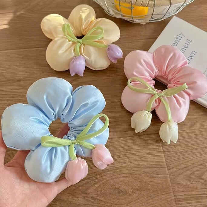 Губчатая трехмерная резинка для волос с цветком тюльпана для женщин, милая резинка для волос для девочек, веревка для волос, эластичный аксессуар для волос.