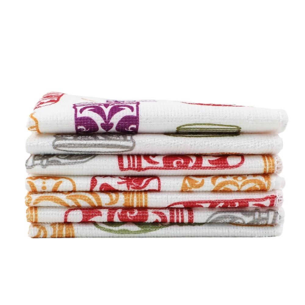 Ventas transfronterizas de toallas de lavaplatos de poliéster impresa doméstica toallas de limpieza de cocina multifuncionales toallas cuadradas de limpieza absorción de agua descontaminación