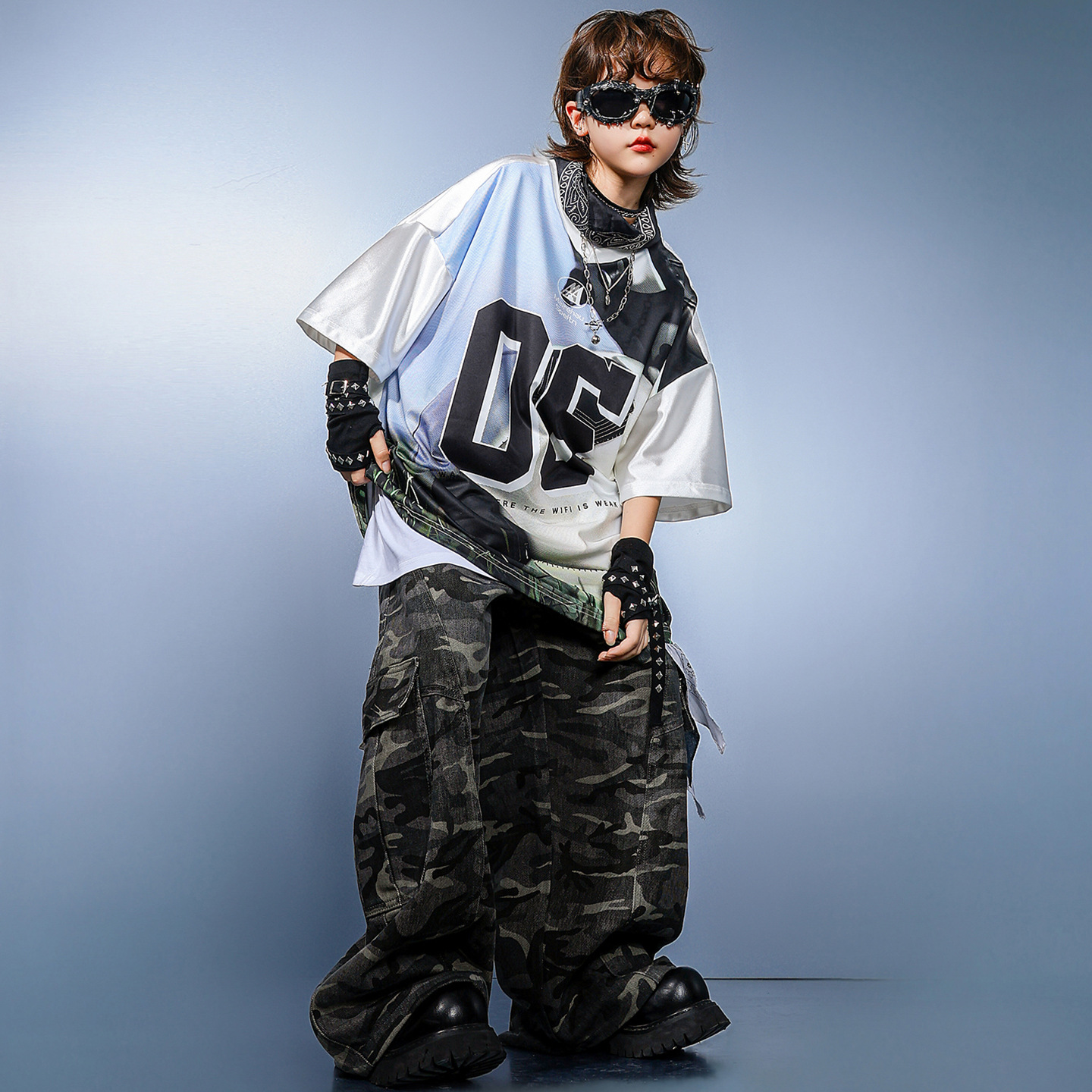 男の子ヒップホップ流行服子供ヒップホップジャージ女の子クールでハンサムな半袖スーツ子供ヒップホップヒップホップパフォーマンス服