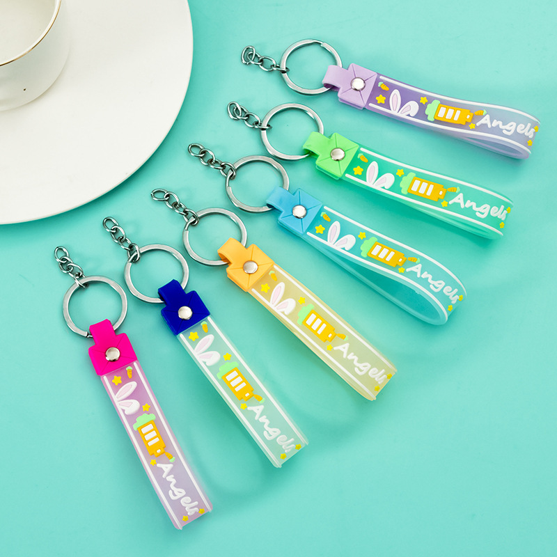 Rabbit Keychain Internet Red Silicone Love Pink Butt Doll Keychain with Rope Wrist Strap Key Chain