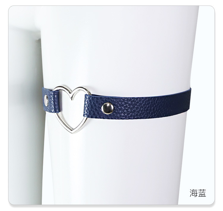Jiuai SM Traction Collar and Leg Ring Set with Heart Silicone Accent, Black PU Leather — detail image 8