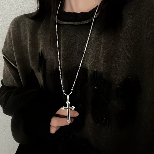 Long Titanium Steel Color-Free Cross Necklace ins Hip-Hop Men's Trendy Sweater Chain Niche Design Sense Sweater Chain for Women