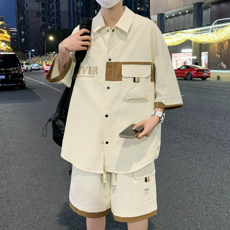Летний молодежный костюм-двойка в гонконгском стиле, короткий рукав, шорты, дропшипинг 2025, 0108