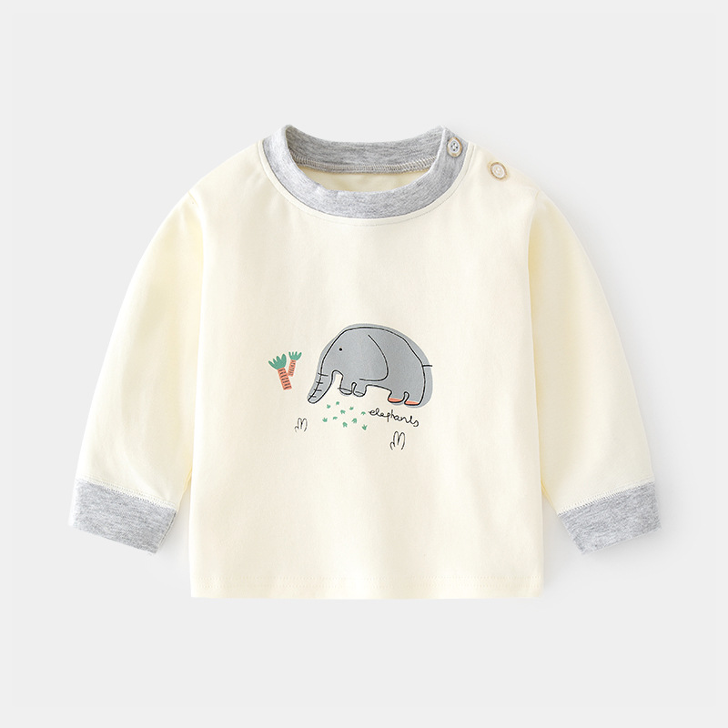 Camiseta de algodón para bebés con estampado vintage de dibujos animados y abertura en el hombro, ropa interior para primavera y otoño, mayorista