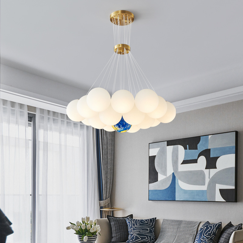Planet Lamp Bubble Ball Chandelier Moon Living Room Lamp Creative Magic Bean Glass French Cream Style Nordic Bedroom Lamp
