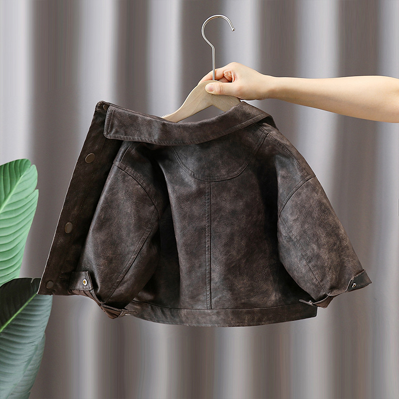 6082 chaqueta de cuero retro para niños 2024 nueva ropa para niños chaqueta de cuero de primavera y otoño para niños chaqueta coreana de otoño marea