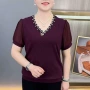 中年v领短袖春夏女装