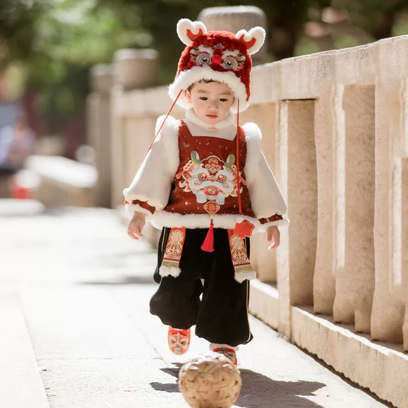 Ханфу мальчик зимняя одежда ребенок в китайском стиле красный праздничный китайский костюм