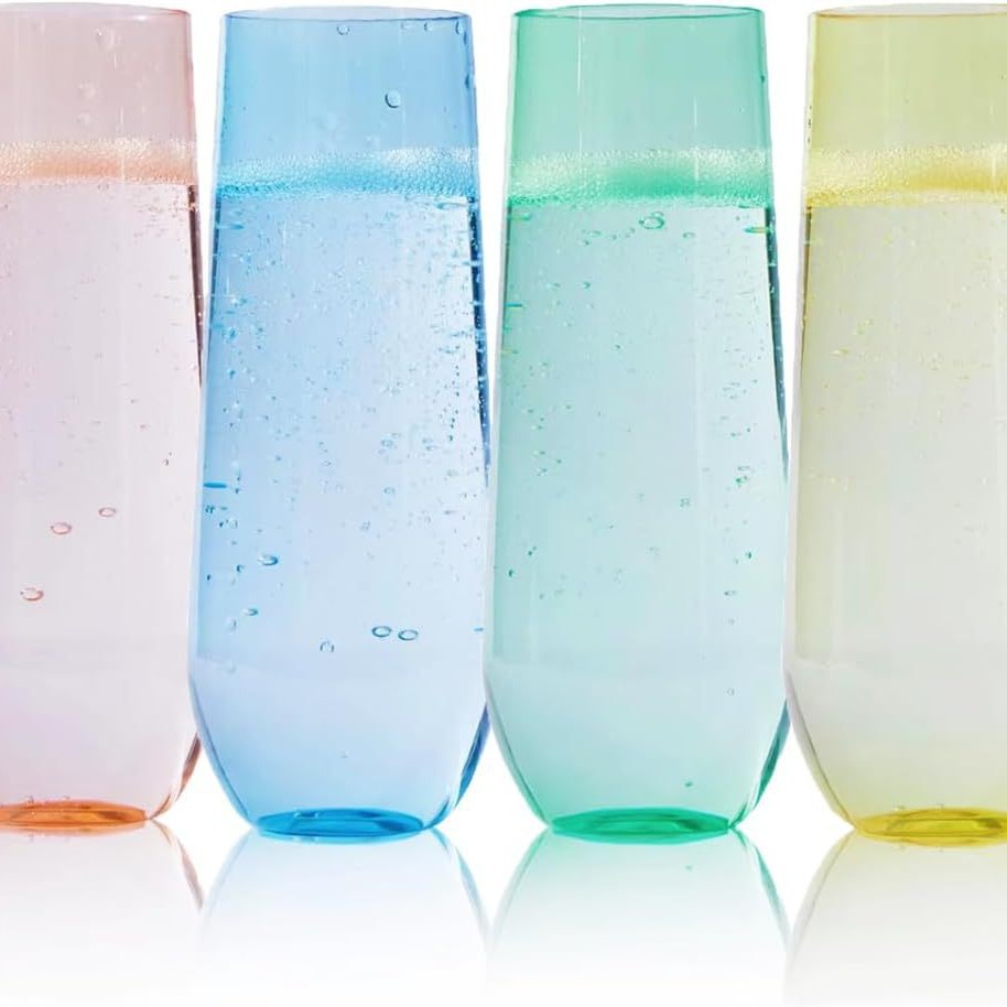 Copa de champán de plástico de 270 ml, copa de vino con borde dorado de plástico, copa de champán desechable, Amazon TEMU