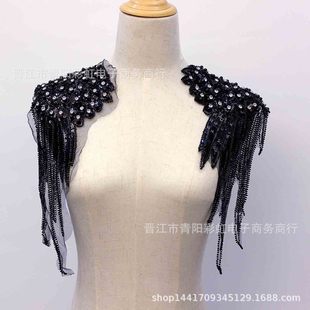 Hand-Sewn Mesh Embroider Sequins Pearl Collar Flower Cloth Patch Outwear Dress Rhinestone Tassel Shoulder Decoration DIY Accessories