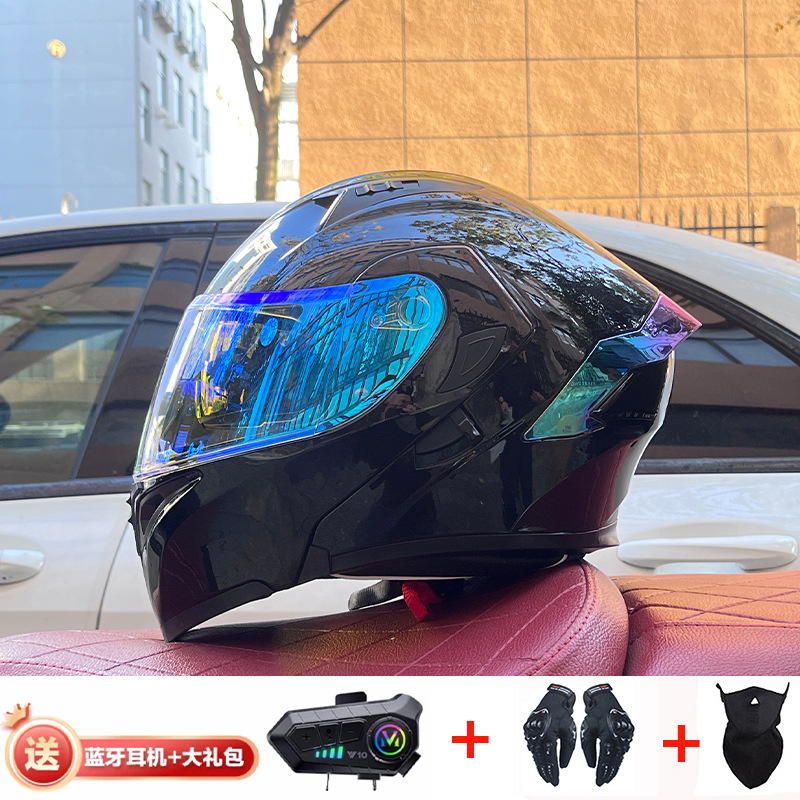 Casco de exposición Orz para hombres y mujeres invierno Doble espejo coche eléctrico semi-Casco completo cola de color coche deportivo ranura Bluetooth cuatro estaciones casco