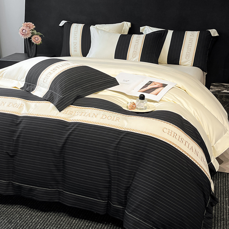 Cross-Border Light Luxury and High-End Men's Business 100-Count Pure Cotton Four-Piece Bed Sheet Set and Fitted Sheet Manufacturer Wholesale