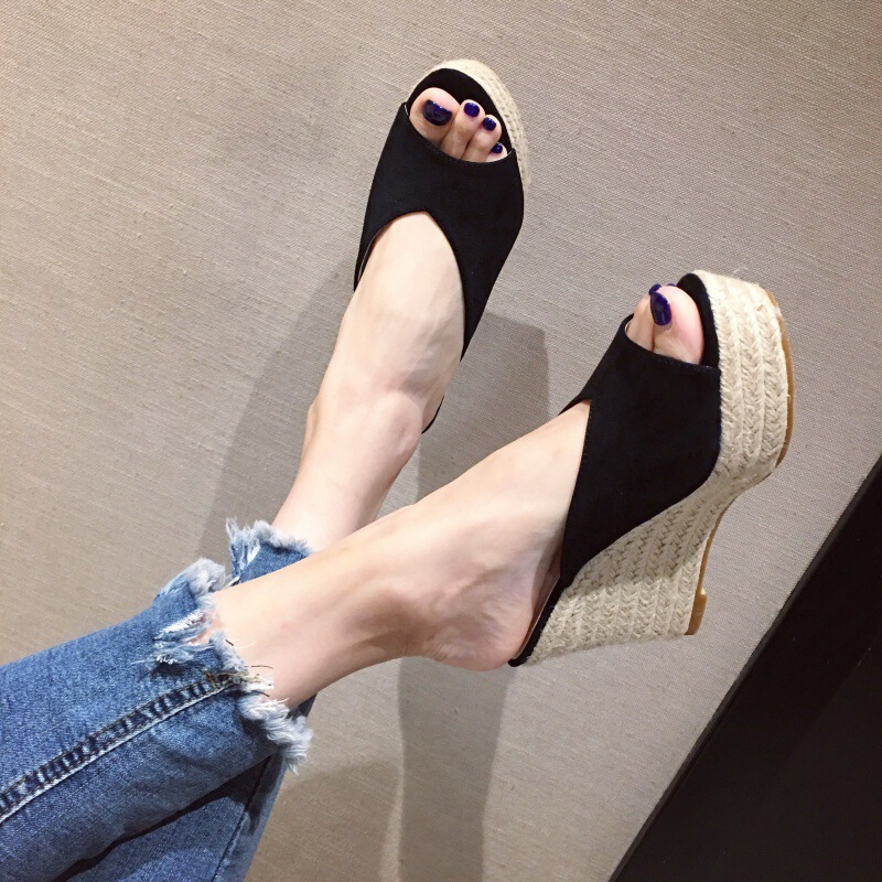 2026 Spring One-Strap Fish Mouth Suede Waterproof Platform Thick-Soled Hemp Rope Woven Wedge Slippers Aliexpress Women's Shoes 2026 Spring One-Strap Fish Mouth Suede Waterproof Platform Thick-Soled Hemp Rope Woven Wedge Slippers Aliexpress Women's Shoes