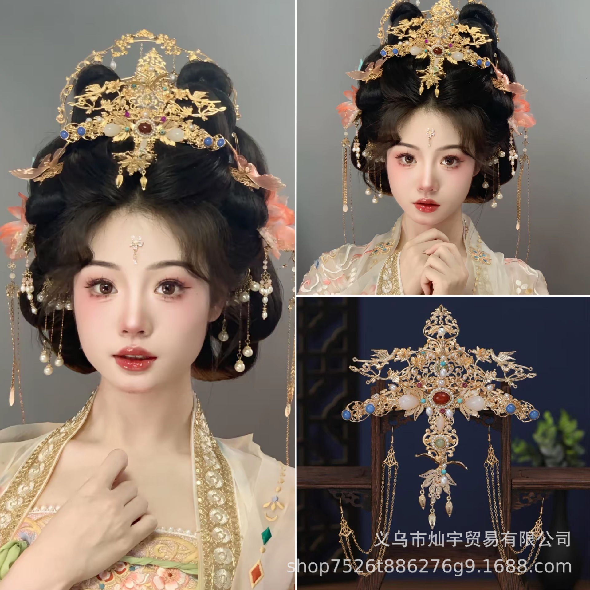 Ancient Style Tang and Song Dynasty Tassel Hair Accessories, Ming-Style Dunhuang Hair Crown, Exquisite Bridal Hairpin, Same Style as Hanfu Hair Ornament