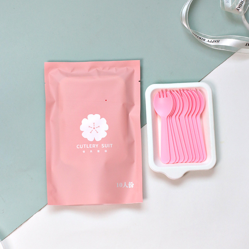 두꺼운 접시 핑크 포크와 스푼 10개 50세트