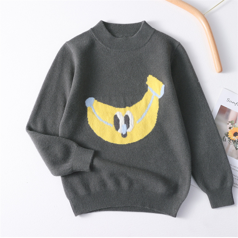 Children's Elephant Jacquard 100% Pure Wool Knitted Base Layer Sweater for Medium and Large Children, Boys and Girls, Autumn and Winter Thick Baby Sweater