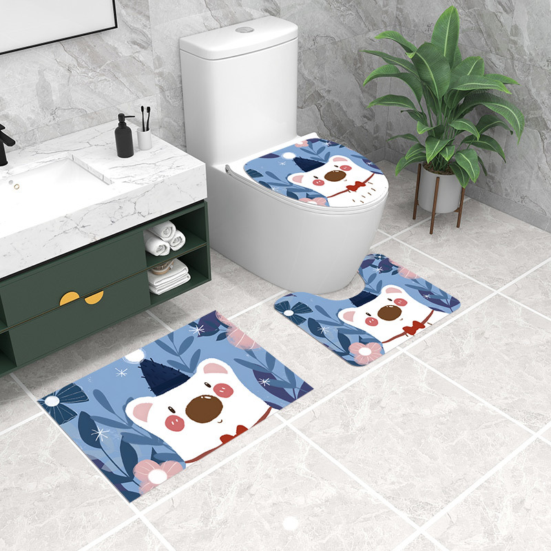 Bathroom mat, absorbent floor mat, household carpet, cartoon toilet, U-shaped foot mat, anti slip washbasin entrance_voghion.com