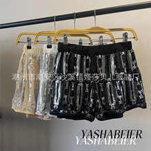 女士跨境时尚潮流多色翻面亮片百搭休闲松紧腰演出舞台闪耀短裤