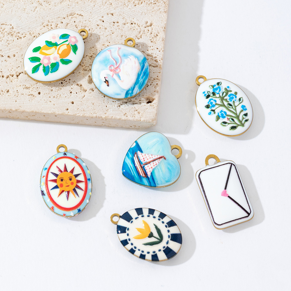 European and American cross-border, Instagram-style, colorful UV-printed, hand-painted DIY pendants, multi-colored jewelry, necklace charms, stainless steel accessories
