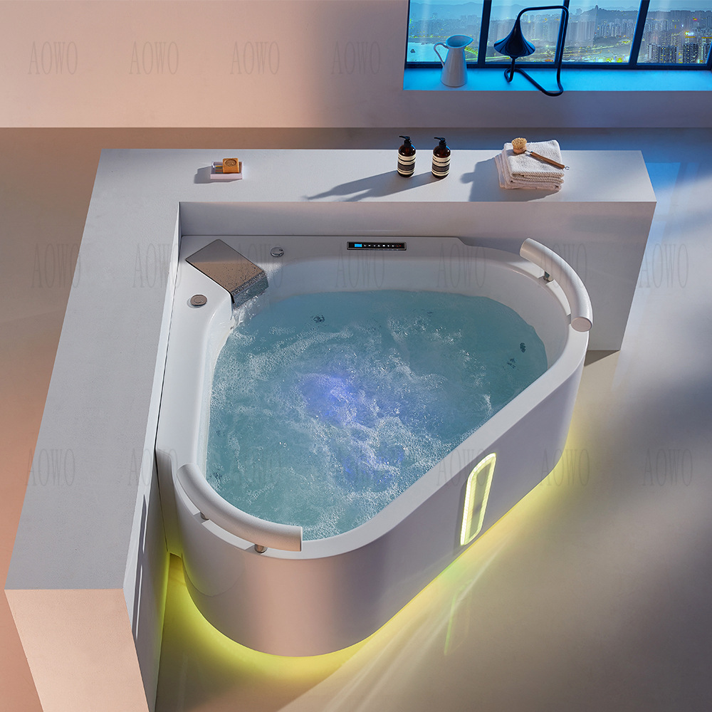 bañera triangular acrílica ventilador doble termostático jacuzzi calefacción caída luz de atmósfera de 1,4 metros bañera