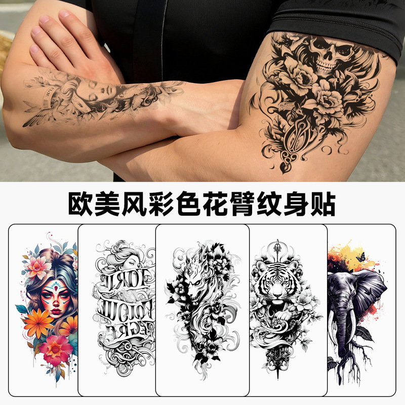 Men's and Women's Half-Arm Tattoo Stickers with a High-End Feel, New Colorful Small Flower Arm Designs, Waterproof and Disposable, Fresh and Simple Style Men's and Women's Half-Arm Tattoo Stickers with a High-End Feel, New Colorful Small Flower Arm Designs, Waterproof and Disposable, Fresh and Simple Style